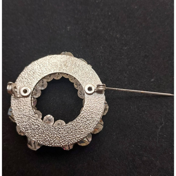 Vintage Aurora Borealis Brooch Circle Crystal Costume Jewelry - Picture 5 of 10